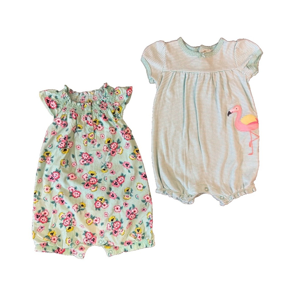 Carters Baby Girl Clothes Lot 6 Months Romper Shorts Summer Outfits Bundle Green
